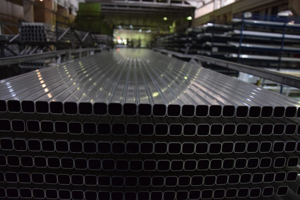Closeup of aluminum in aluminum production facility