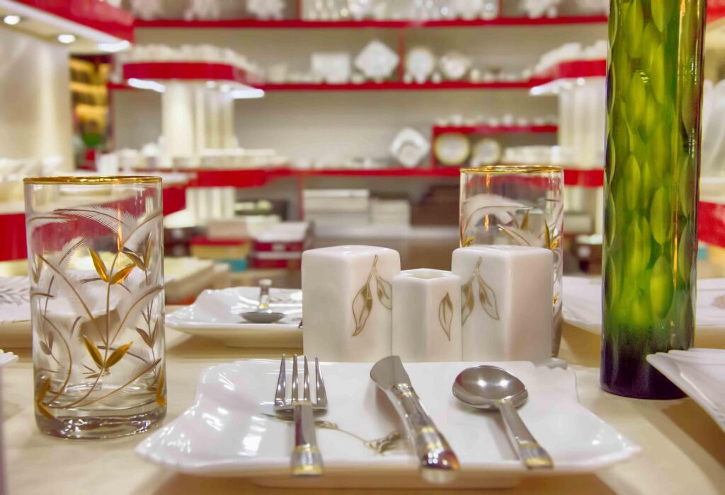 Home decor store with table set for dinner